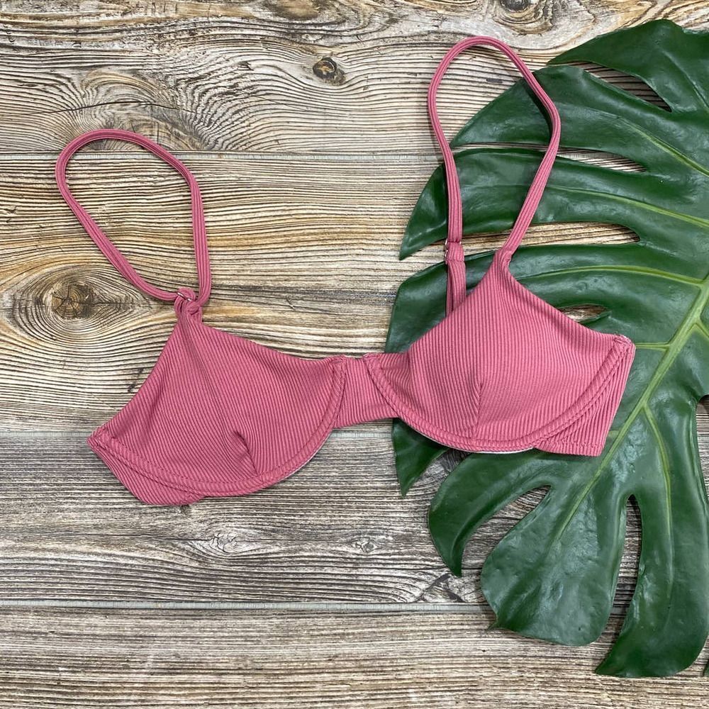 Muted pink bra bikini top. Ribbed fabric